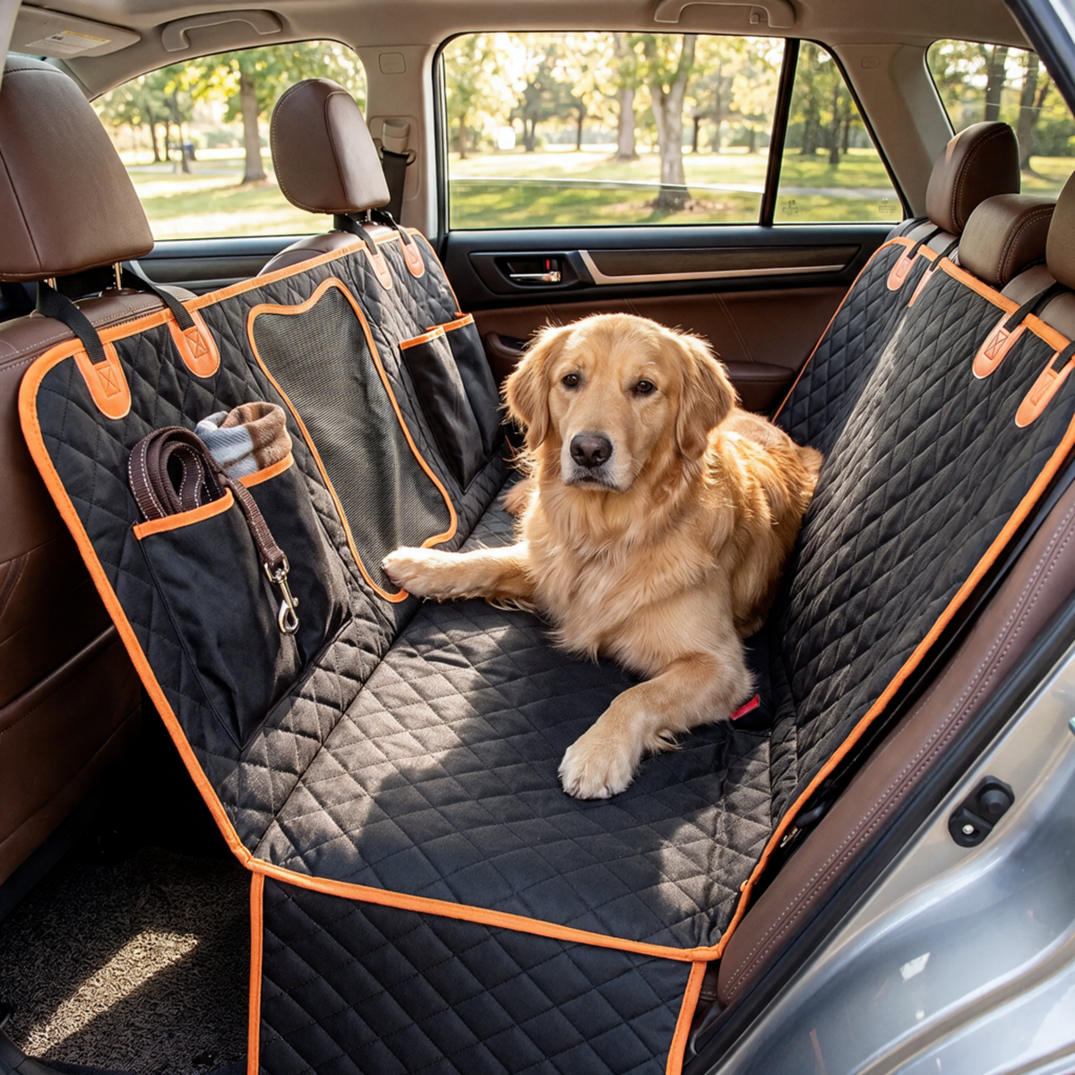 Housse de siège arrière imperméable pour chien, noire