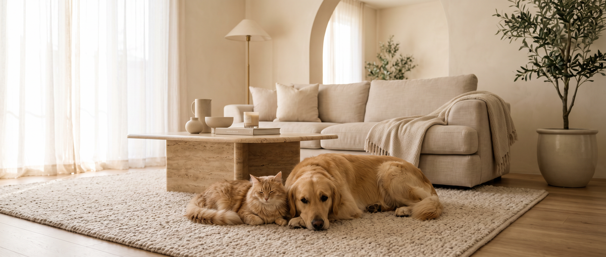 Chien et chat dans un intérieur chaleureux