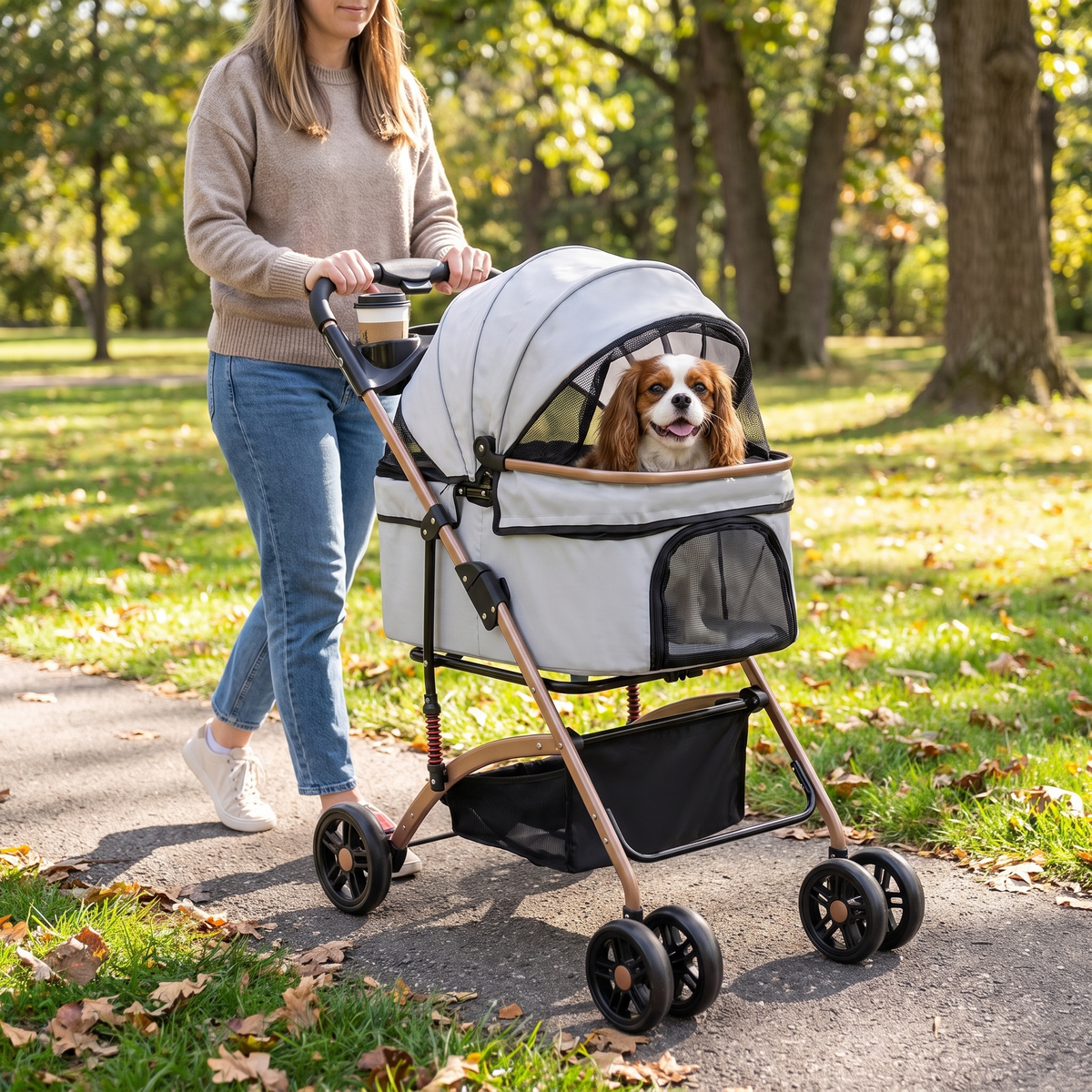 Poussette pour chien et chat, 4 roues pivotantes, nacelle amovible, 30 kg