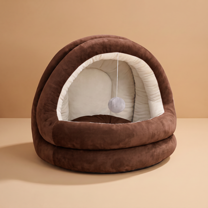 Lit dôme fermé pour chat, marron, ouverture