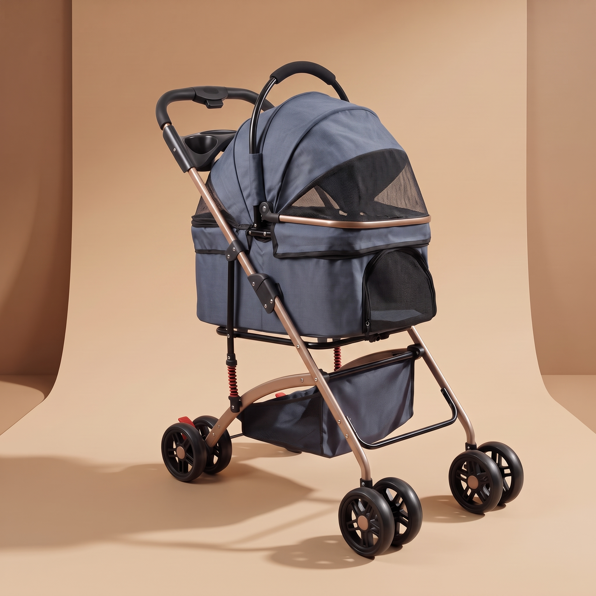 Poussette pour chien et chat 4 roues, coloris bleu