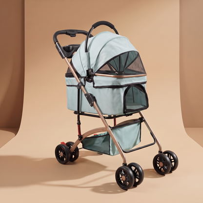 Poussette pour chien et chat 4 roues, coloris vert d'eau