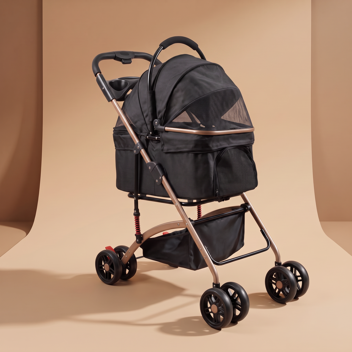 Poussette pour chien et chat 4 roues, coloris noir