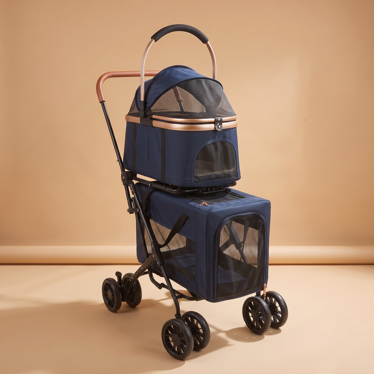 Poussette pliable 2 niveaux, coloris bleu