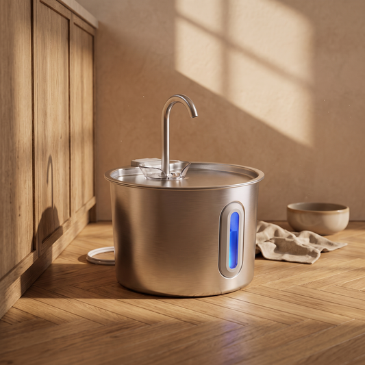 Fontaine à eau en acier inoxydable installée dans une cuisine