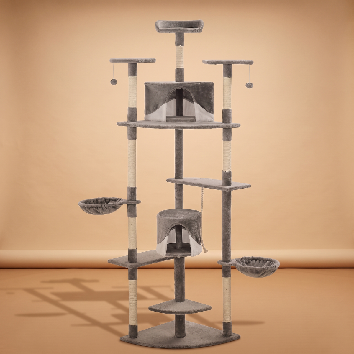 Grand arbre à chat 203 cm, coloris gris et blanc