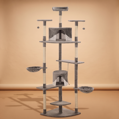 Grand arbre à chat 203 cm, coloris gris et blanc