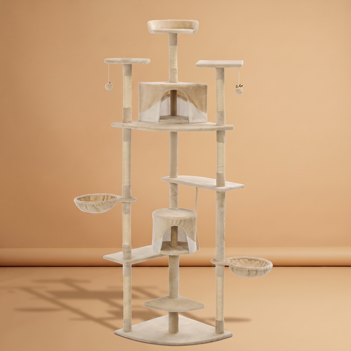Grand arbre à chat 203 cm, coloris beige et blanc