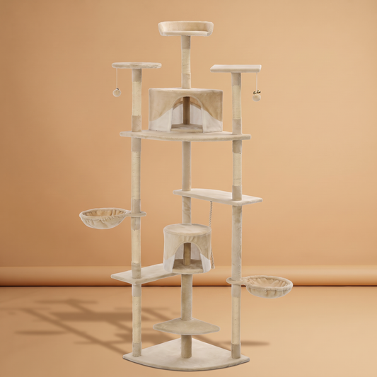 Grand arbre à chat 203 cm, coloris beige et blanc