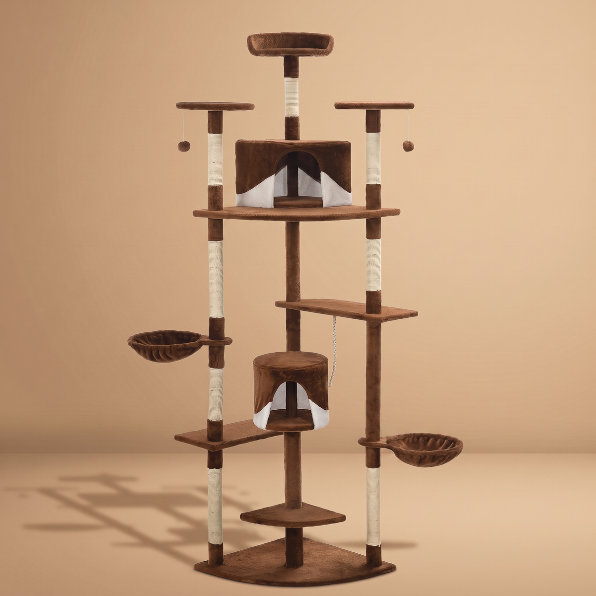 Grand arbre à chat 203 cm, coloris marron et blanc