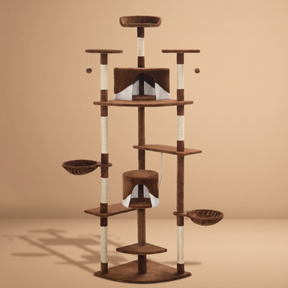 Grand arbre à chat 203 cm, coloris marron et blanc
