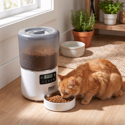 Distributeur automatique de croquettes 4 L vu de face, coloris blanc