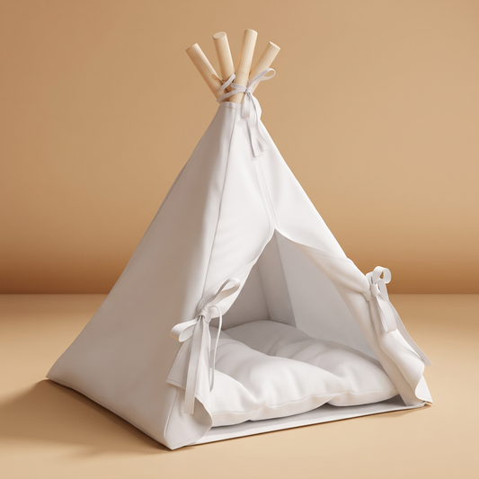 Tipi en pin massif pour chat et petit chien, blanc